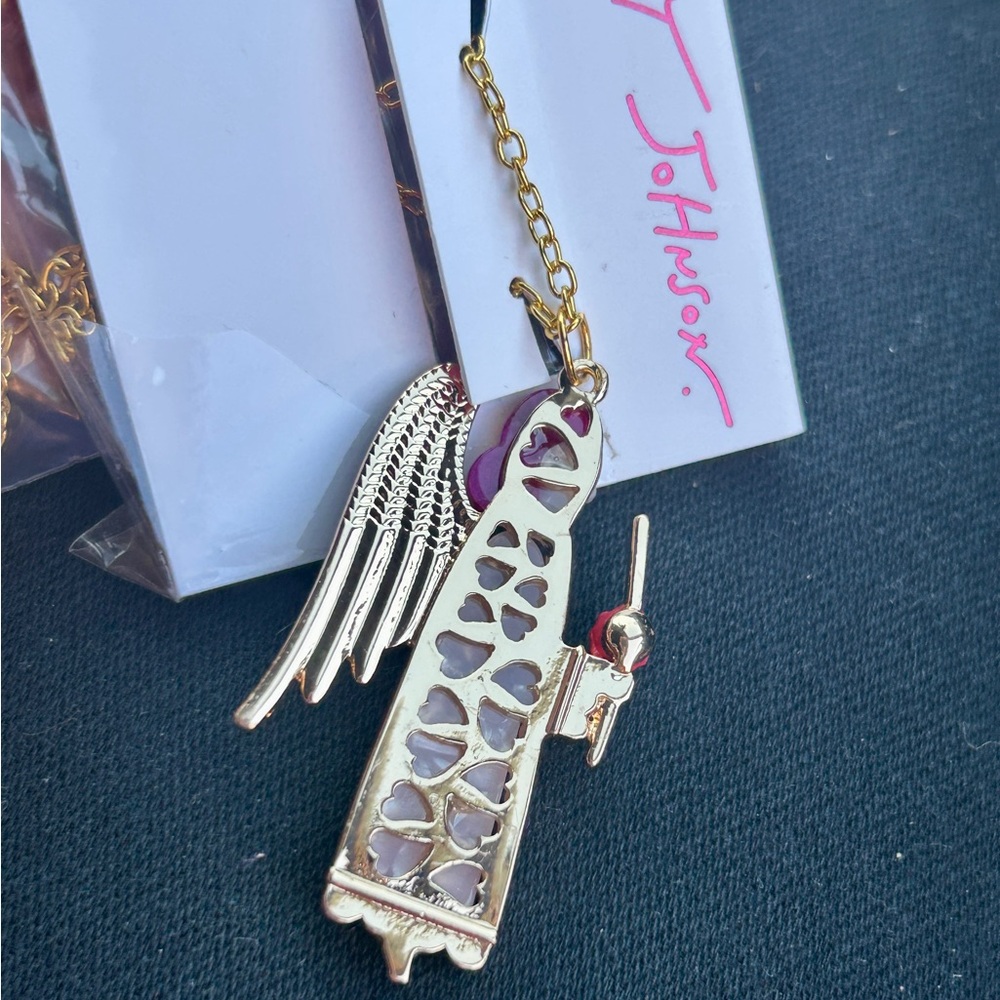 BETSEY JOHNSON Pink Angel Pendant on Chain NEW ON CARD - Picture 2 of 5